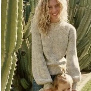 Doen Size XS Baby Alpaca Blend Lulu Balloon Sleeve Speckled Sweater Mock Neck